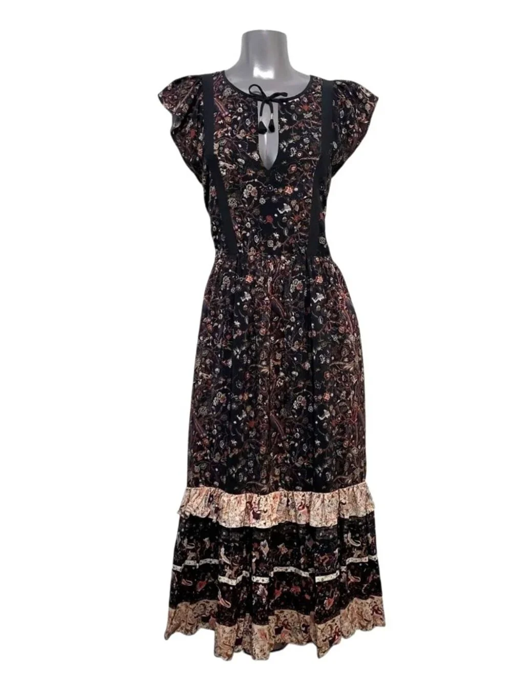 Ulla Johnson Zanna Silk Dress MIdnight Floral Ruffle Midi